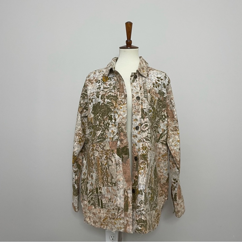 Anthropologie Pilcro Jacket Shacket Fielder Lightweight Asian Floral Olive Green
